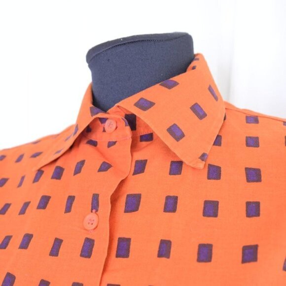 Vintage 1975 Marimekko Check Geometric Cotton Shirt Sz 8 - Picture 5 of 7